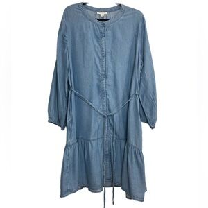 beachlunchlounge chambray long sleeve button down oversized slouchy midi dress
